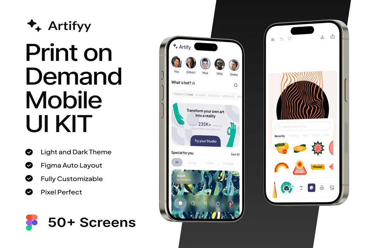 Artifyy - Print on Demand Mobile UI, an UI Kit Template by Lumina_ui_ux202 (Photo 1 of 7)