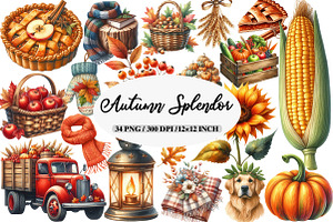 Watercolor Autumn Splendor Clipart, an Illustration by Daily.Designs