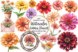 Zinnia Flower Sublimation Clipart, an Illustration by OK Design