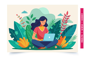 A woman sits cross-legged in a garde, an Illustration by Tanuart
