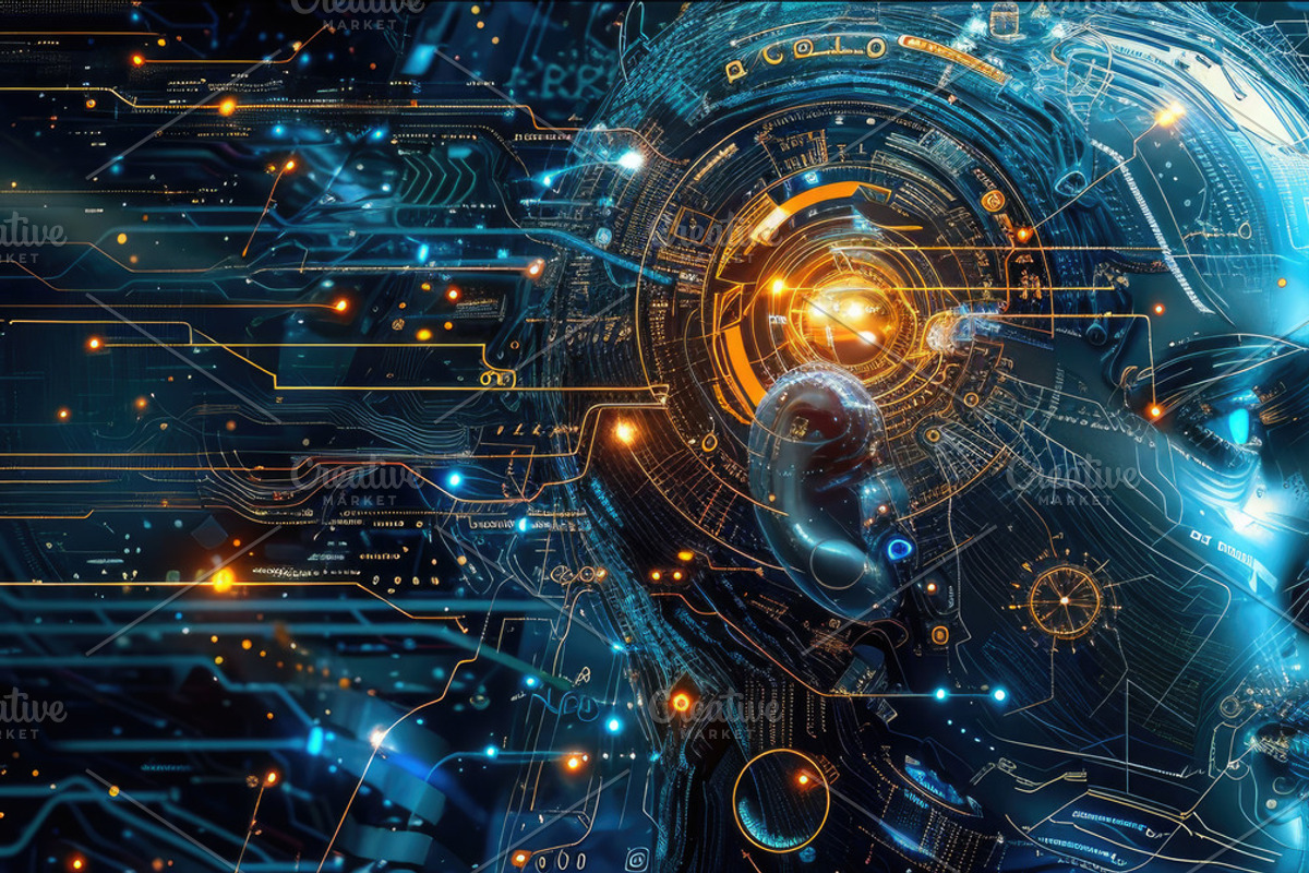 AI robot on abstract blue background, an Illustration by Lopatin Photo ...