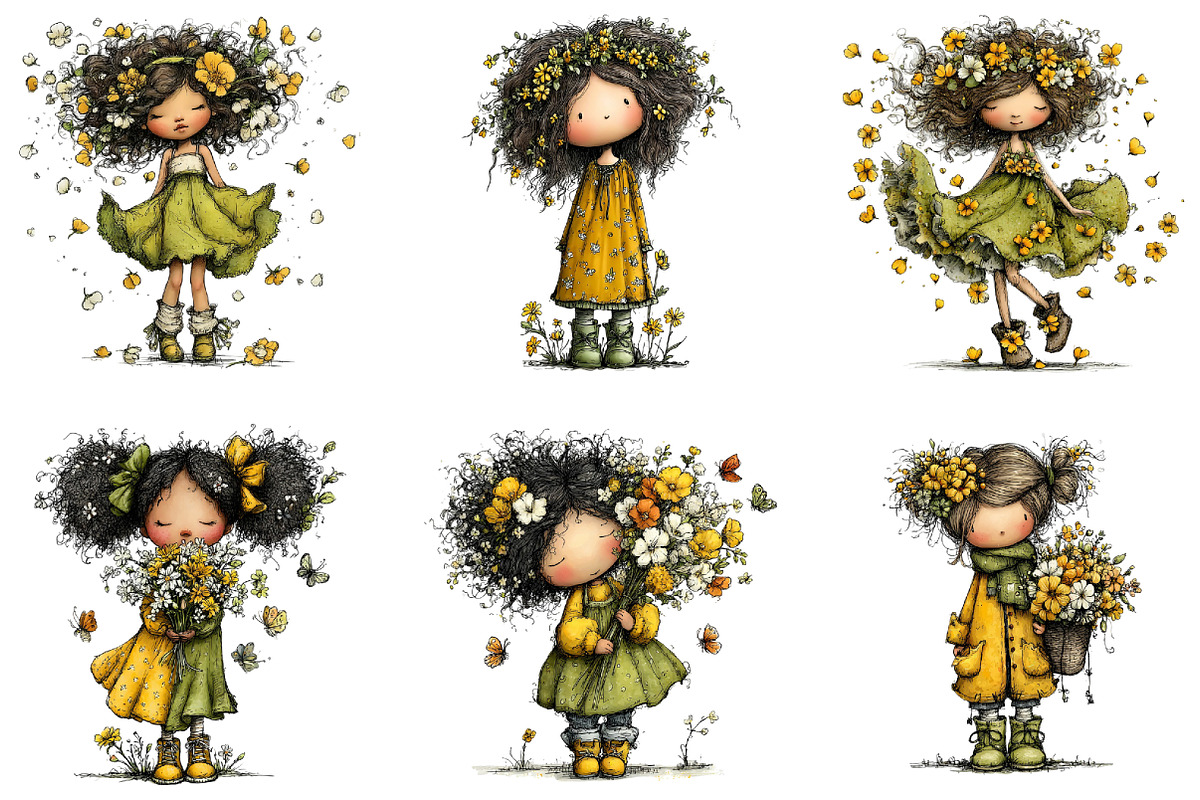 Whimsical Spring Girl Clipart, an Illustration by CraftArtStudio (Photo 3 of 6)