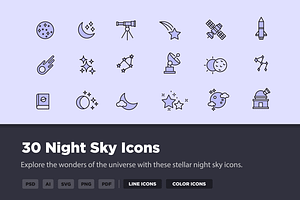 30 Night Sky Icons, a Solid Icon by Creative VIP