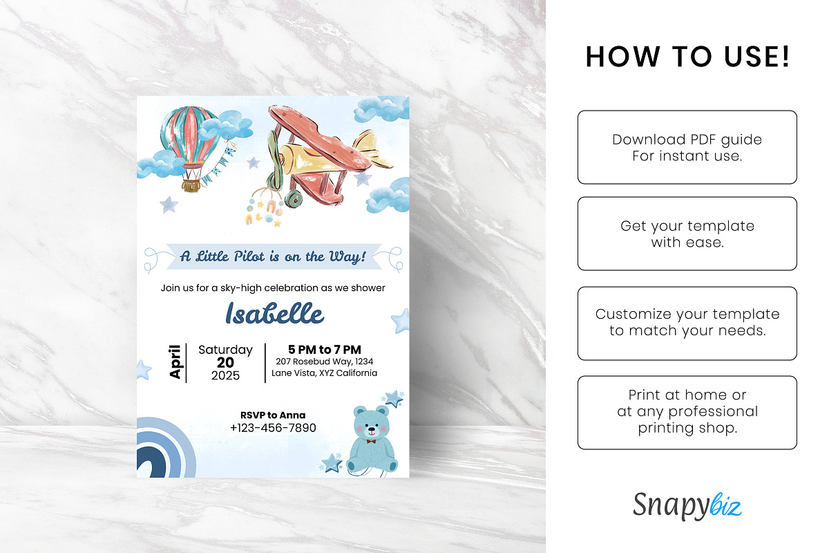 Blue Airplane Baby Shower Invitation, an Invitation Template by Snapybiz (Photo 3 of 10)
