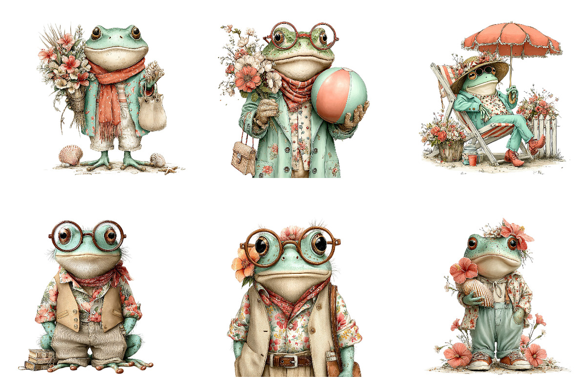 Whimsical Summer Frog Clipart, an Illustration by CreationArt (Photo 3 of 7)