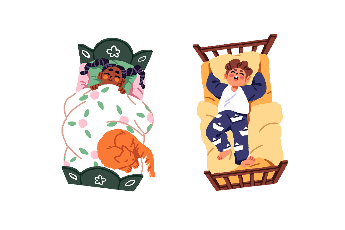 Cute children sleeping in bed set, a Person Illustration by PaperTrident (Photo 2 of 6)