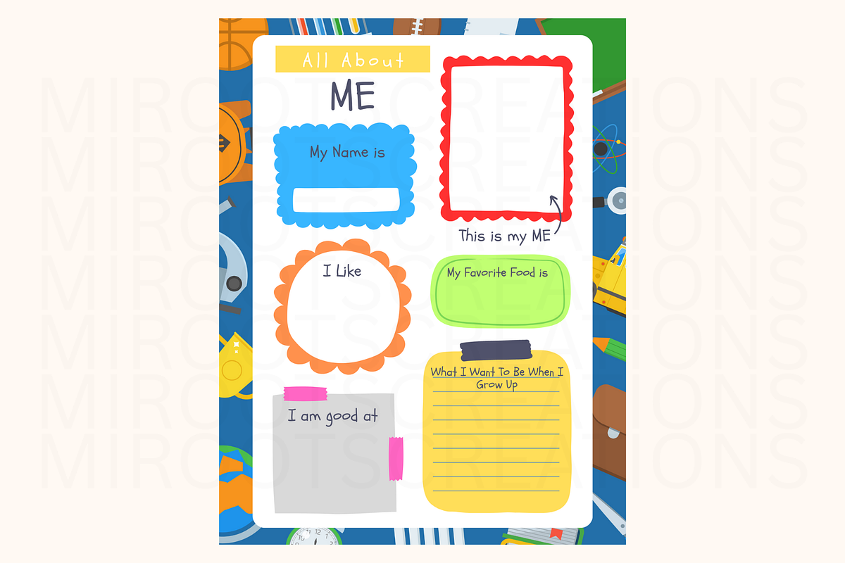 All About Me Printable Worksheet, an Education Illustration by MIRoots Design Studio (Photo 3 of 5)