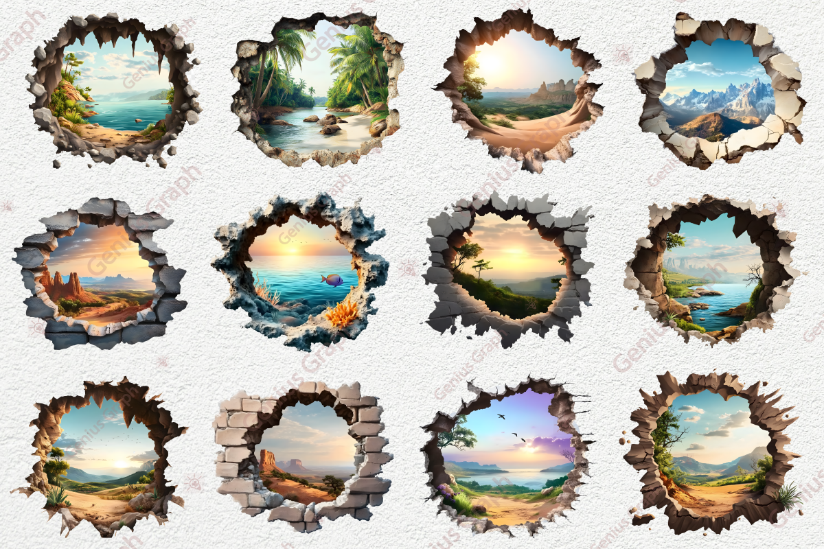 Landscapes 3D Hole Clipart Bundle, an Object Graphic by Genius Graph (Photo 3 of 3)