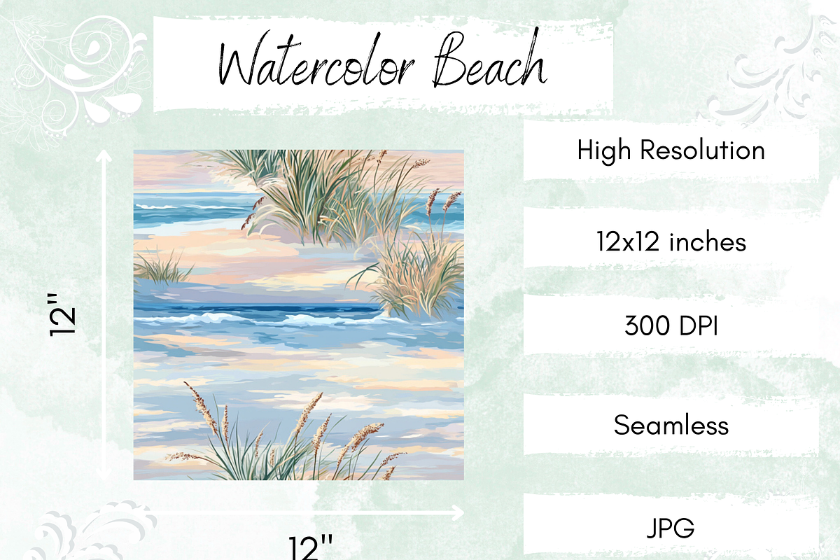 Watercolor Beach Seamless Print, a Pattern Graphic by Paper & Pattern Studio (Photo 4 of 9)