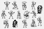 Funny Halloween Skeleton Clipart., a Decorative Illustration by kaisorn (Thumbnail 2 of 4)