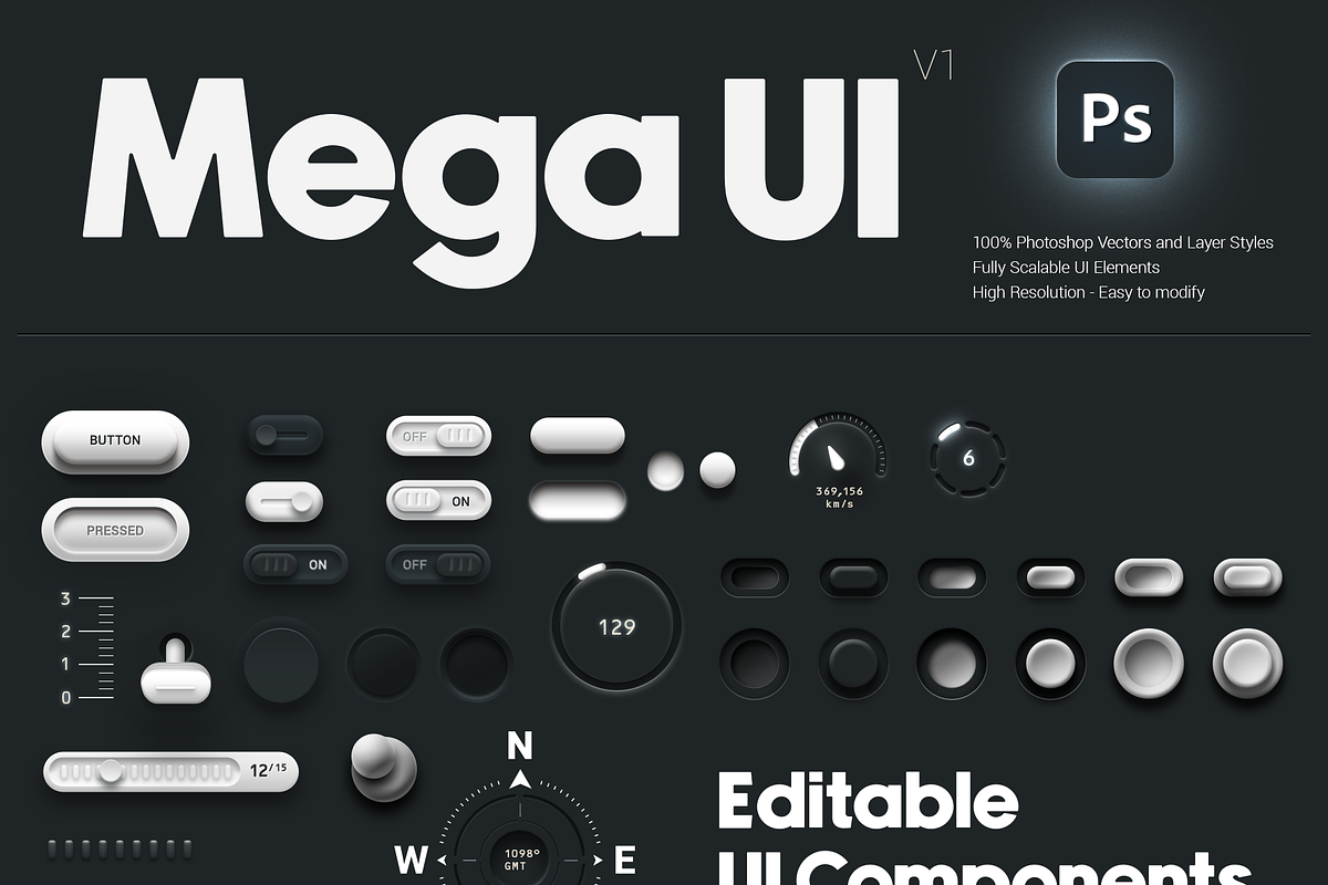 Buttons and Switches - Mega UI V1, an UI Kit Template by Giallo (Photo 6 of 7)