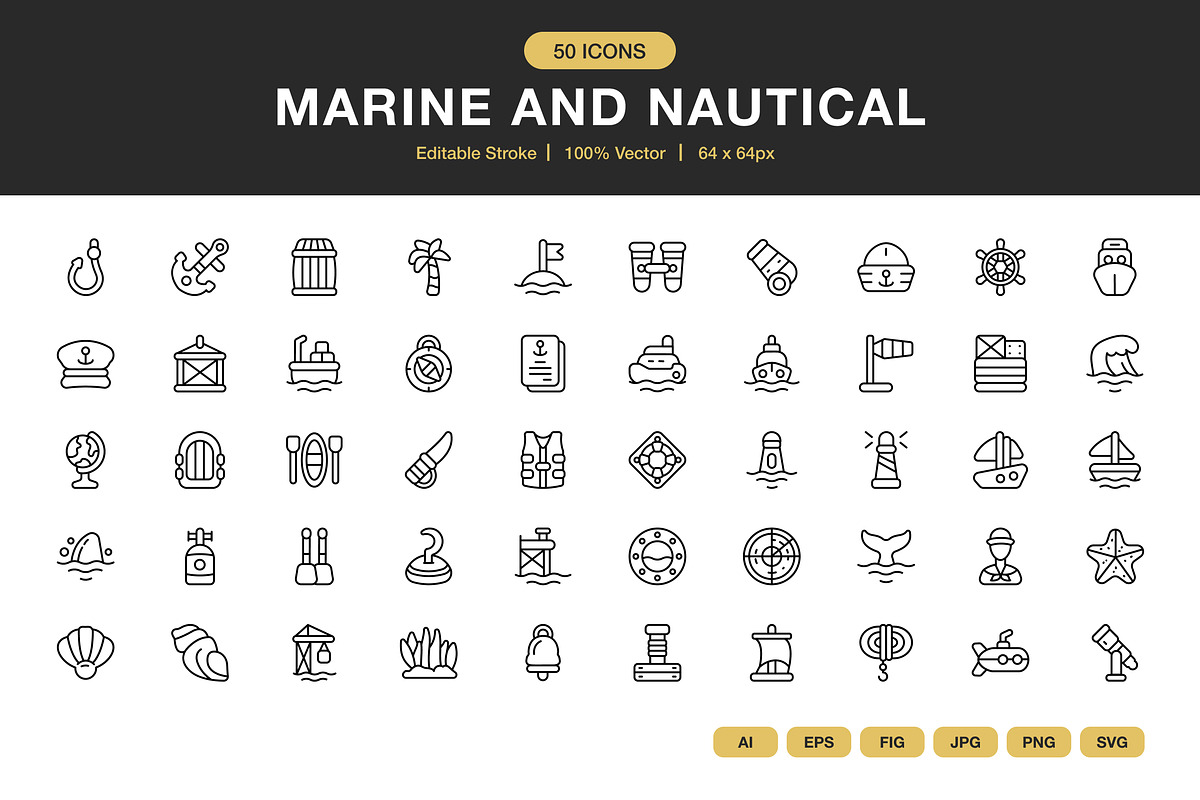 Marine and Nautical Icons, an Icon by Spacepixel Creative