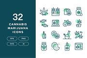 32 Cannabis Marijuana Icons, an Outline Icon by Furnace (Thumbnail 1 of 5)