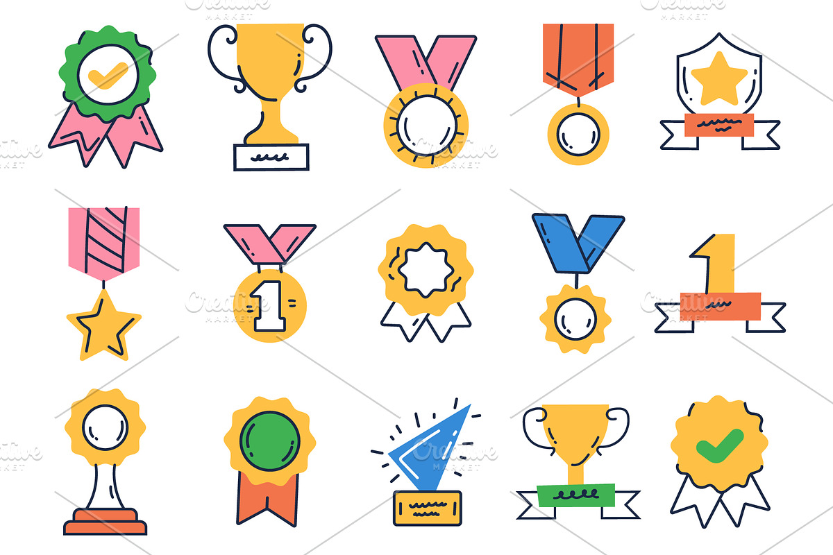 Award golden cup medal set, an Illustration by PrettyVectors