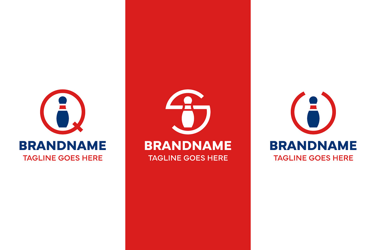 Letter Q S U Bowling Pin Logo Set