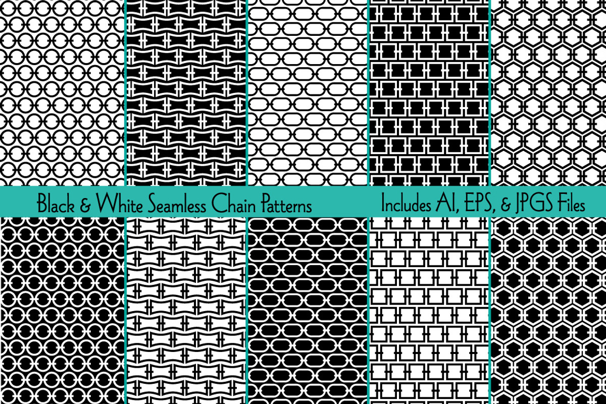Black White Seamless Chain Patterns, a Pattern Graphic by Melissa Held Designs (Photo 1 of 2)