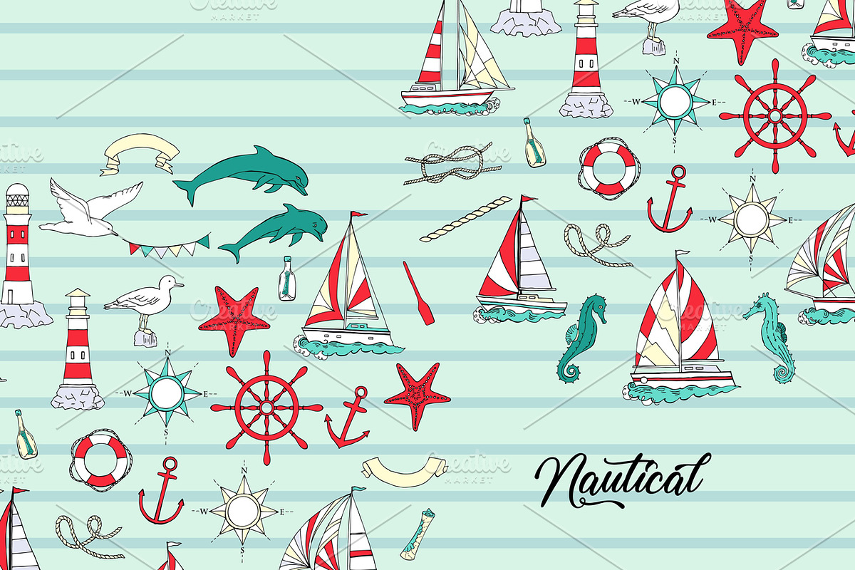 Nautical Elements with Ships, an Illustration by Nataliapiache (Photo 3 of 7)