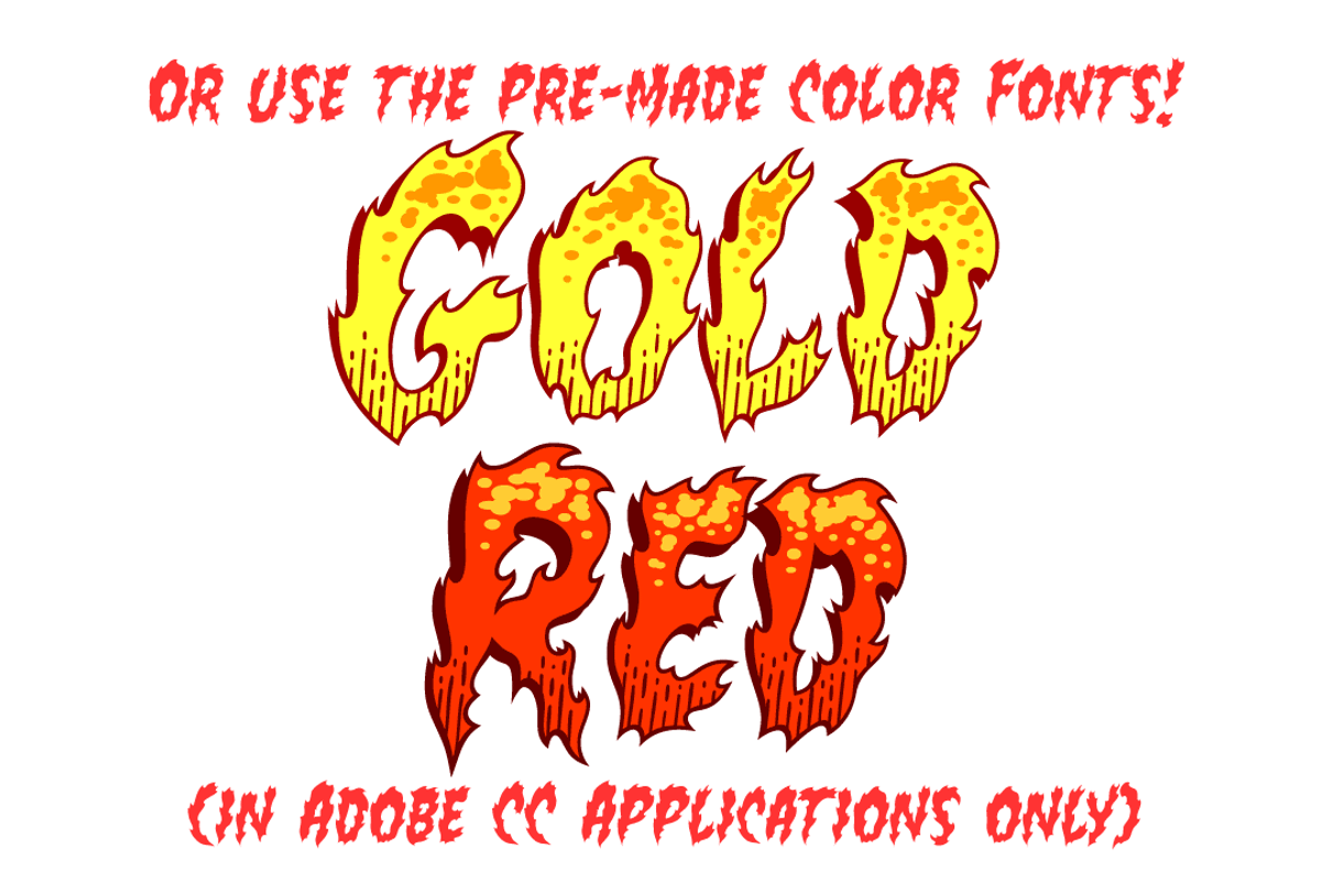 Flame On - firey comic FX color font preview 5