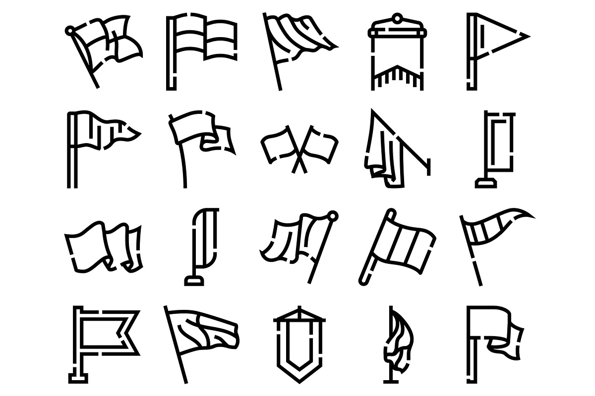 Flag outline icons set waving, an Object Graphic by pikepicture (Photo 2 of 3)
