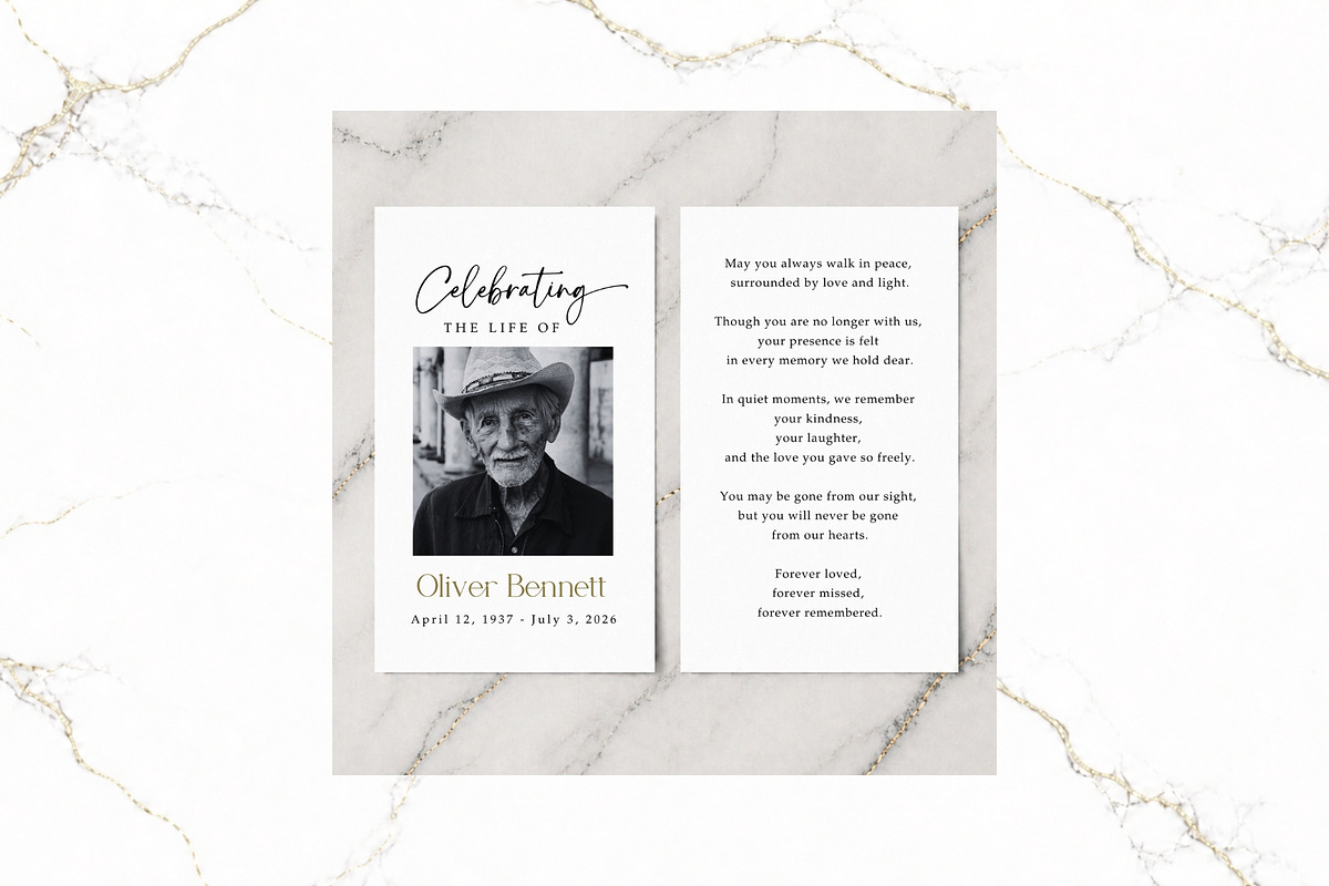 Funeral Prayer Card B&W Canva FR001, a Card Template by TyphoonStudio (Photo 2 of 5)