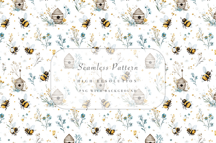 Bee House Seamless Pattern