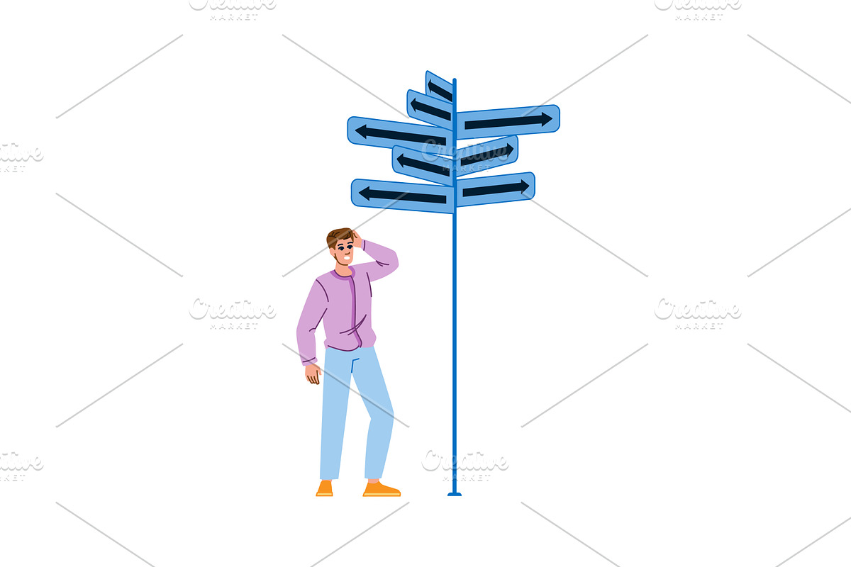 Confused man choosing right, a Finance Illustration by pikepicture