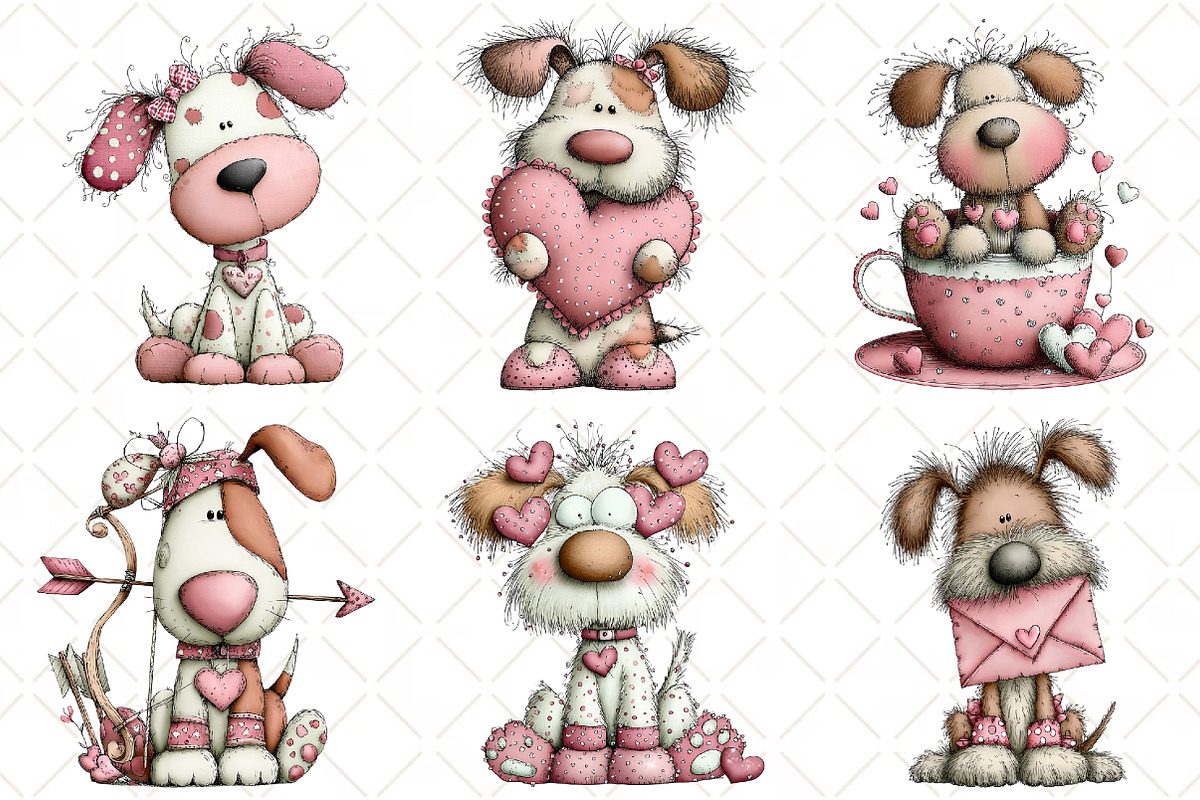Whimsical Dog Valentines Day Clipart, an Illustration by Black Bird Studio (Photo 4 of 6)