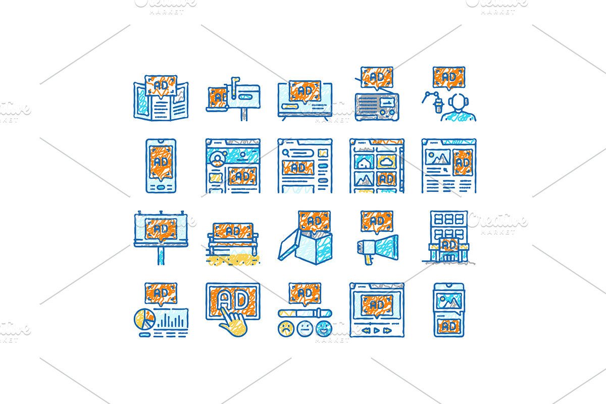 advertising media business icons, an Object Illustration by pikepicture