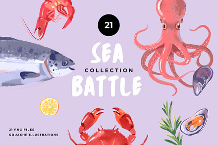 Sea Battle Gouache Illustrations