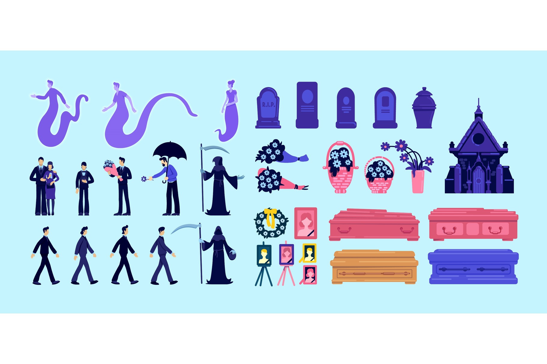 Death and funeral flat objects set, a Decorative Illustration by The img