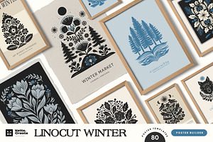 Linocut Winter | Poster Builder, an Object Graphic by KetteCreate