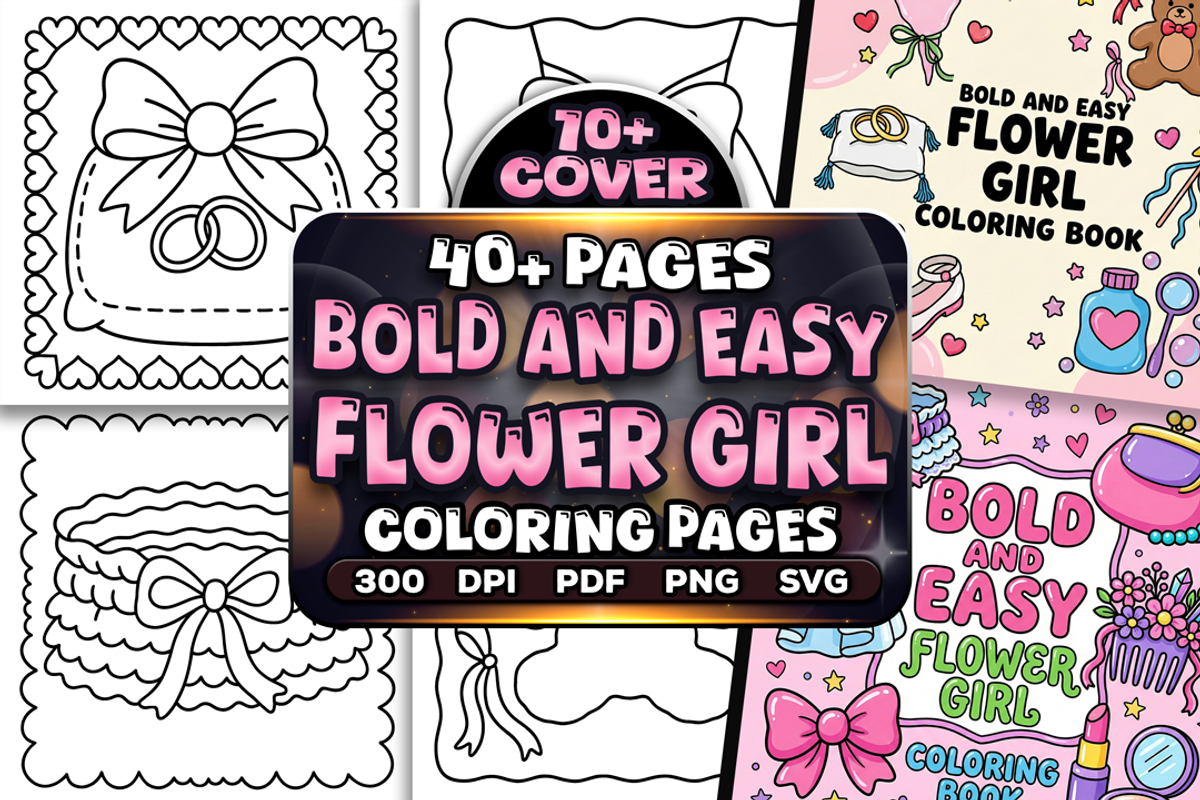 Easy Flower Girl Coloring Pages, a Decorative Illustration by Craftsbeefy (Photo 1 of 4)