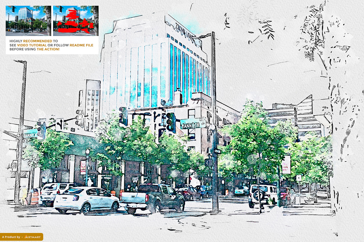 UrbaneXign - Mixed Watercolor Sketch, an Action Add-On by A R T M A R T (Photo 3 of 11)