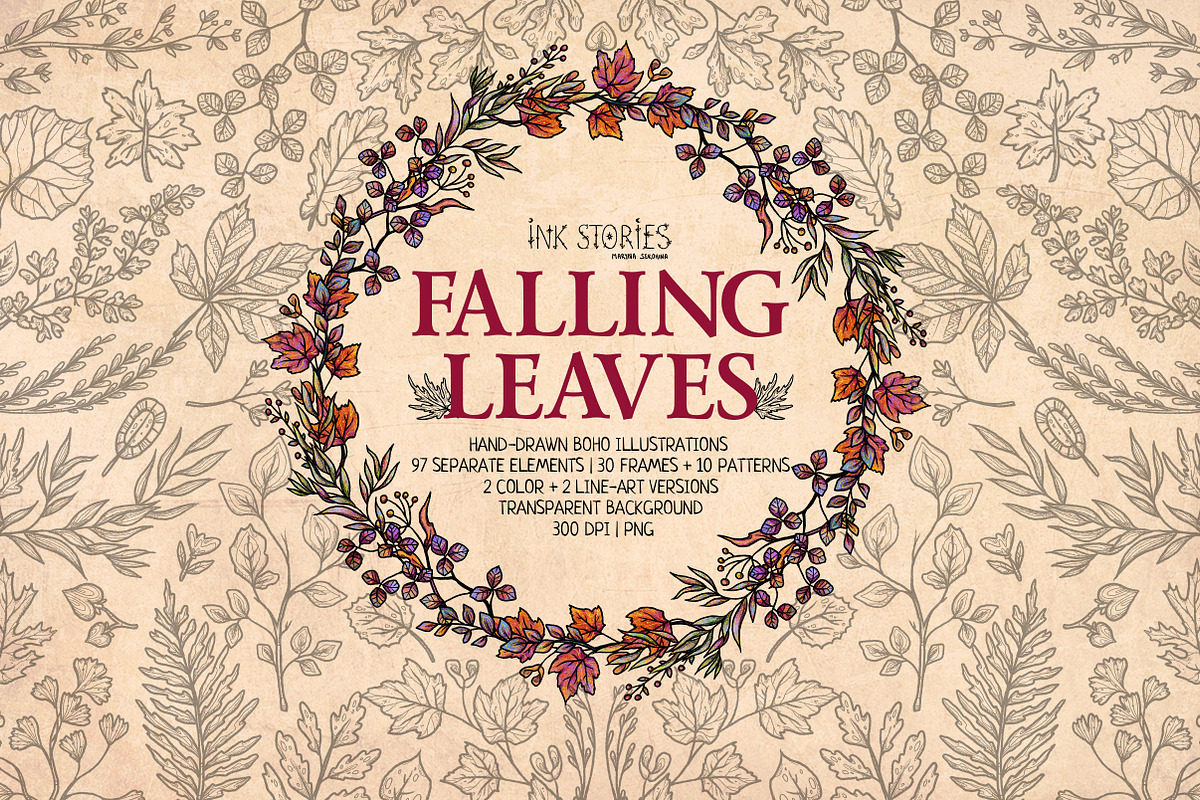 Falling Leaves Vintage Autumn Bundle, a Seasonal Illustration by Ink Stories (Photo 1 of 20)