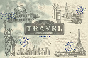 Vintage travel vector set.