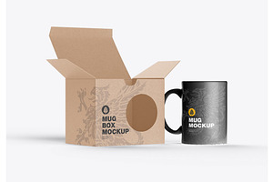 Opened Cardboard Box With Mug Mockup