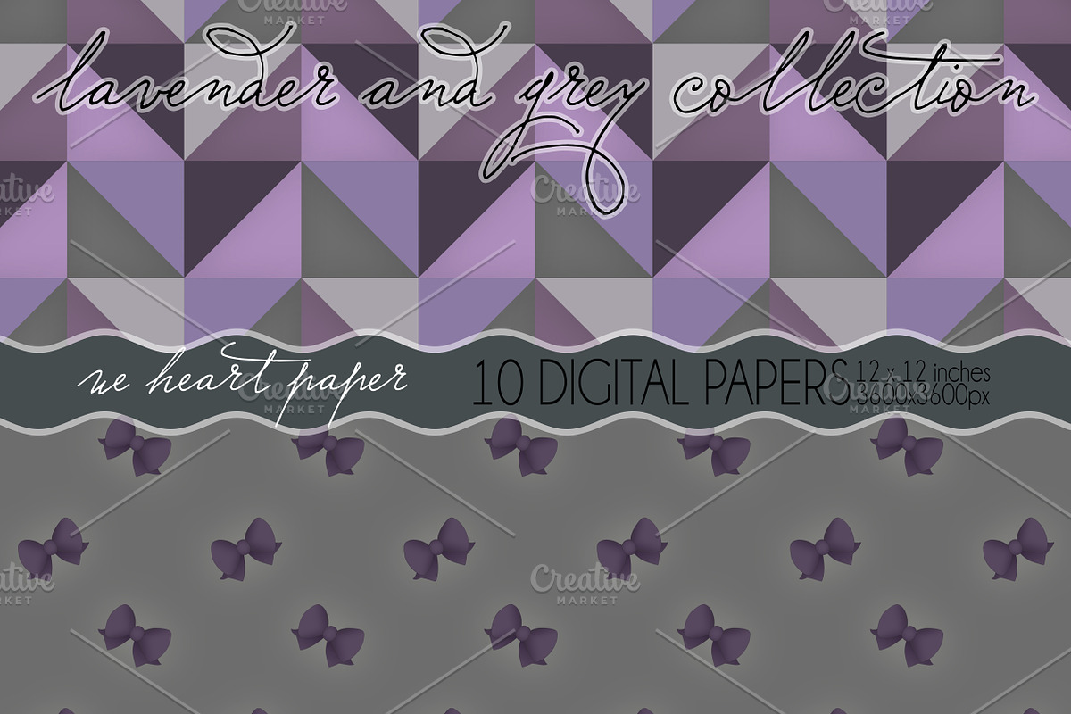 Lavender and Grey Digital Papers preview 2