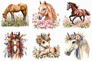 Watercolor Floral Horse Clipart, an Illustration by Craft Nest (Thumbnail 2 of 6)