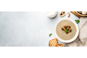 Mushroom soup puree on white kitchen, a Food & Drink Photo by Nadia-nb