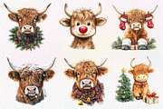 Christmas Highland Cow Clipart, an Illustration by Dream Creation (Thumbnail 4 of 7)