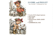 Girl And Piglet Clipart JPG, a Person Illustration by Memories By Lea (Thumbnail 1 of 19)