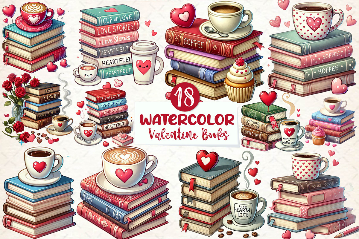 Valentine Books Sublimation Clipart, an Illustration by CreationArt (Photo 1 of 4)