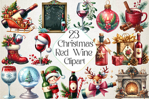 Christmas Red Wine Clipart, an Illustration by DreamPrint404