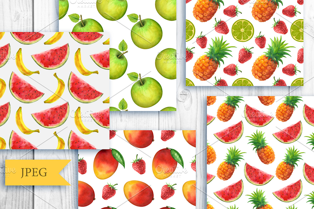 Fruits and berries seamless patterns, a Pattern Graphic by Color_Brush (Photo 3 of 7)