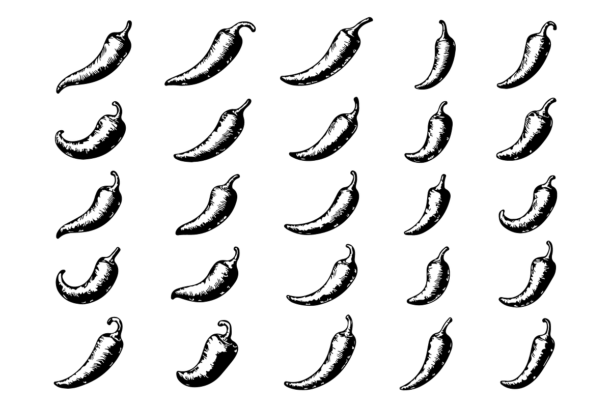 Chili Pepper Engraving Set, an Object Graphic by nikagraphic