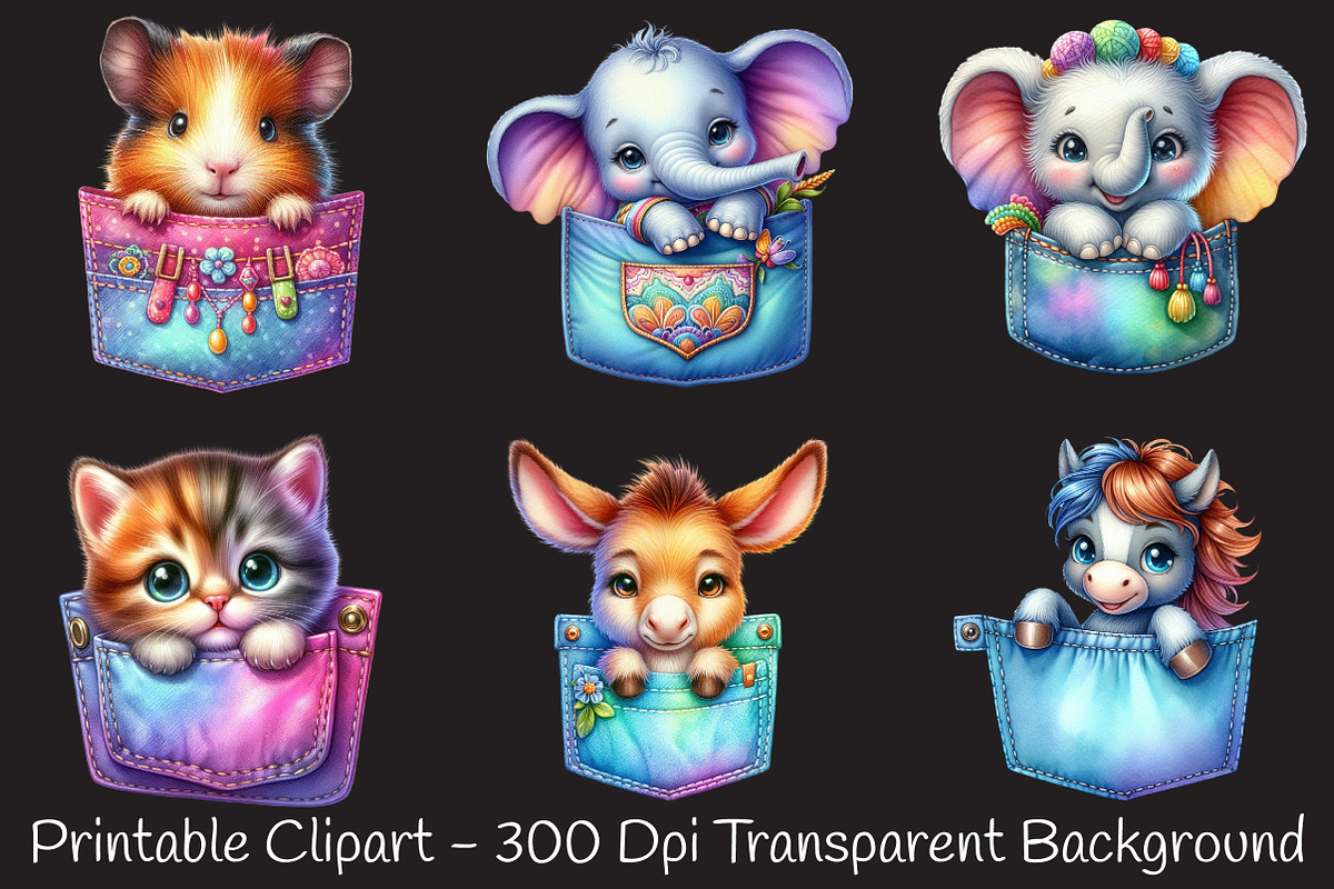 Peeking Cute Animals Pocket Clipart, an Illustration by RobertsArt (Photo 2 of 7)