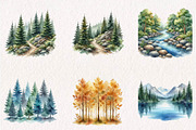 Watercolor Forest Landscape Clipart, a Seasonal Illustration by CreationArt (Thumbnail 4 of 7)