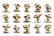 Animals with Daisy Watercolor PNG, an Animal Illustration by Nicolle's Colorful Art (Thumbnail 3 of 3)