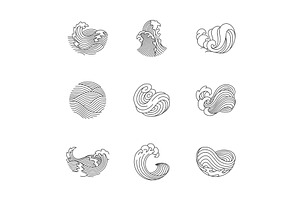 Oriental waves icons japan, an Object Illustration by Things for designers