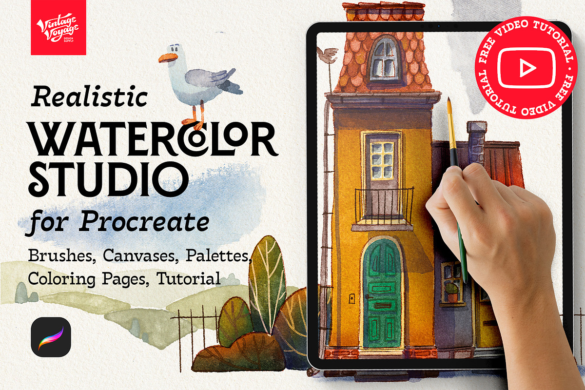 VVDS Realistic Watercolor Studio, a Brush Add-On by Vintage Voyage Supply (Photo 2 of 12)